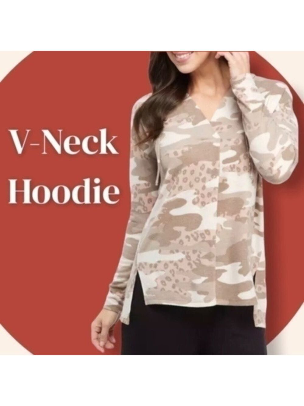 NEW DIRECTIONS Cozy Hacci Knit Long Sleeve V-Neck Pullover Hoodie/LG NWT